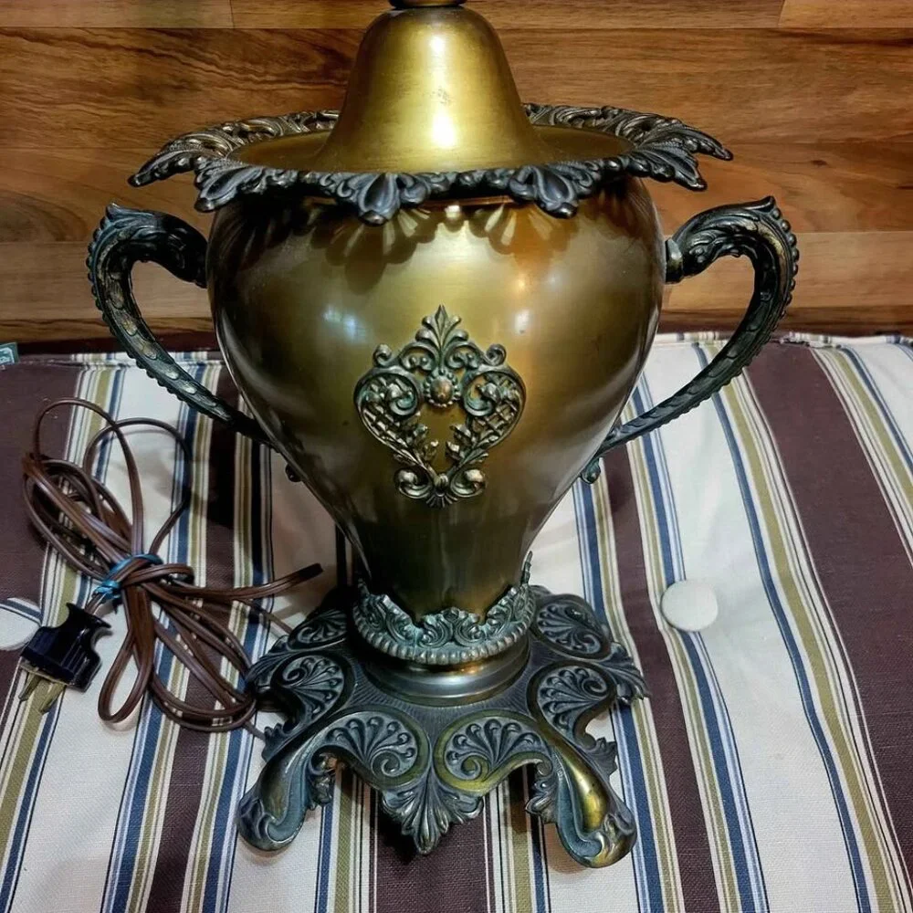 Antique Victorian or Art Nouveau Style Brass Table Lamp